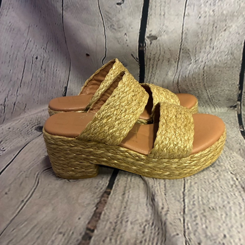 Women’s Islandcore Beach Resort Tan Beige Raffia Block Heel Platform Sandals 6